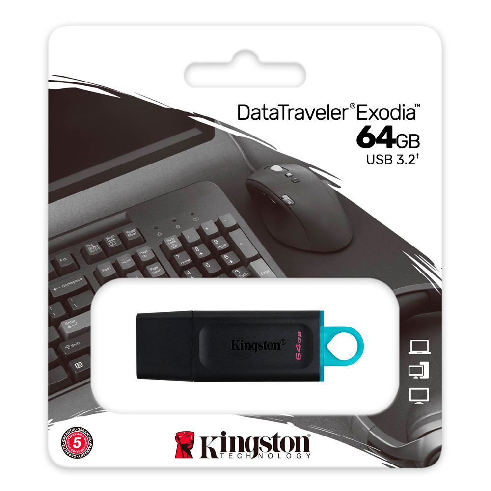 Pen Drive Kingston DataTraveler Exodia 64GB USB 3.2 Preta 3