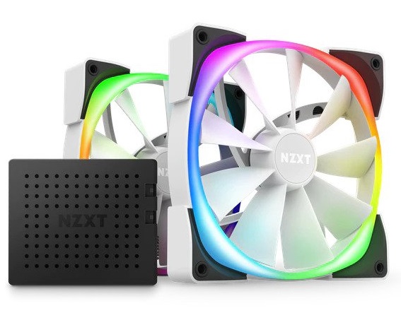 Ventoinha 140mm NZXT Aer RGB 2 Twin Starter Pack 4 Pinos PWM Branca (Pack 2) + Controlador 1
