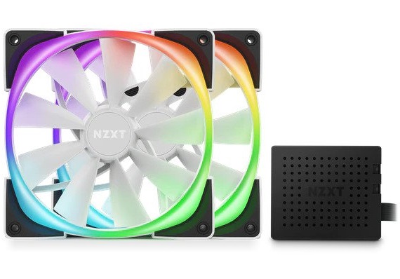 Ventoinha 140mm NZXT Aer RGB 2 Twin Starter Pack 4 Pinos PWM Branca (Pack 2) + Controlador 2