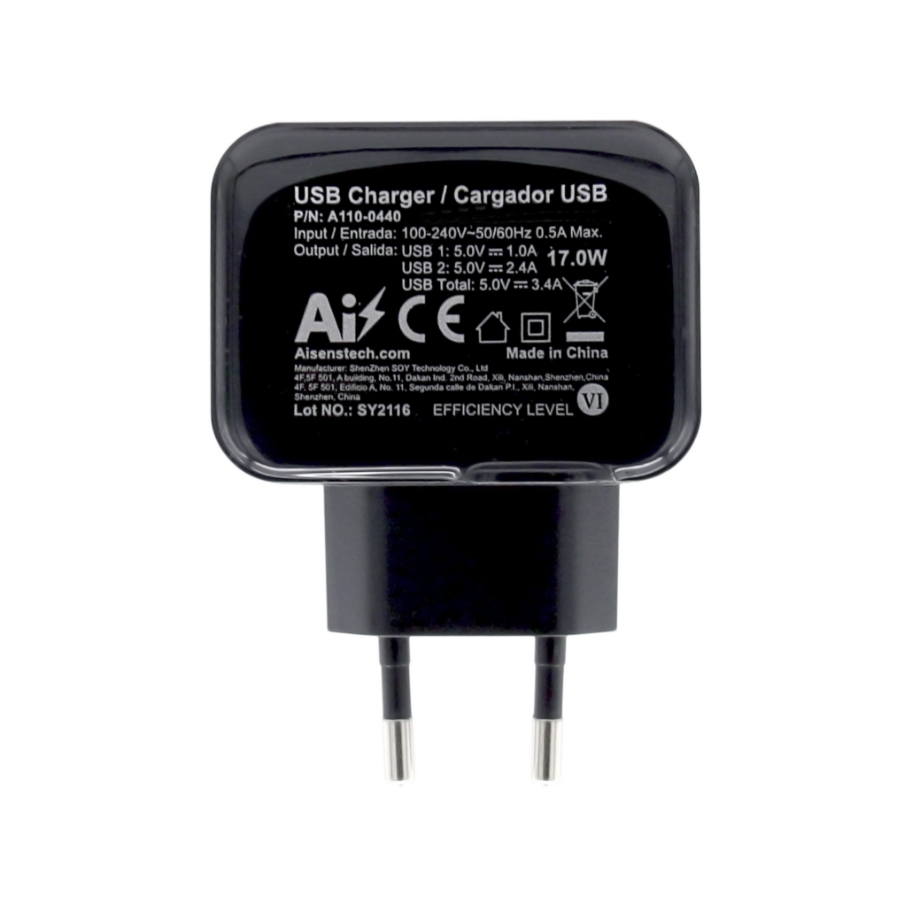 Carregador Aisens USB 17W 5V/3.4A, 2xUSB com controlo AI, Preto 3