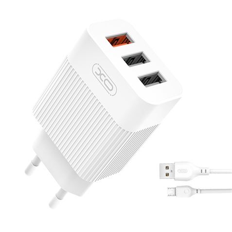 Carregador Pack XO L64 1x USB-A 18W 3.0, 2x USB-A + Cabo USB-A a MicroUSB Branco 1