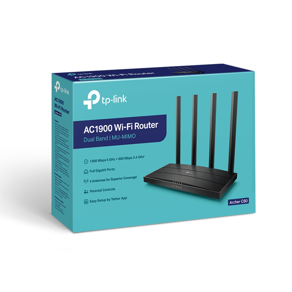 Router TP-Link Archer C80 AC1900 Dual-Band Wave 2 WiFi 5 Mesh Gigabit 3