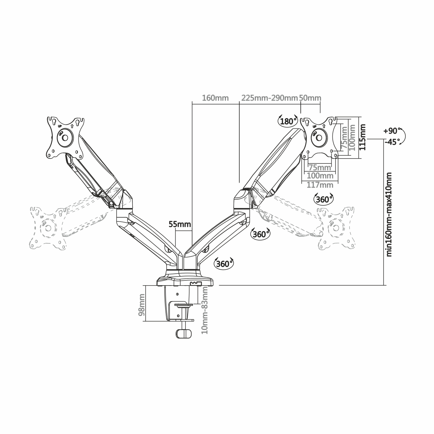 Suporte Aisens para 2 Monitores Articulado (13-32) Preto 3