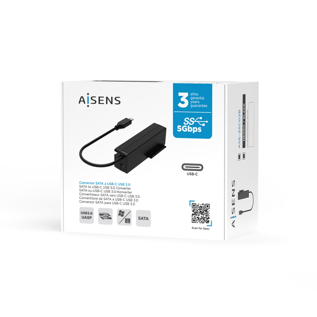 Cabo Adaptador Aisens USB-C 3.0 / 3.1 - SATA 2,5 e 3,5 - ASE-35C02B 4