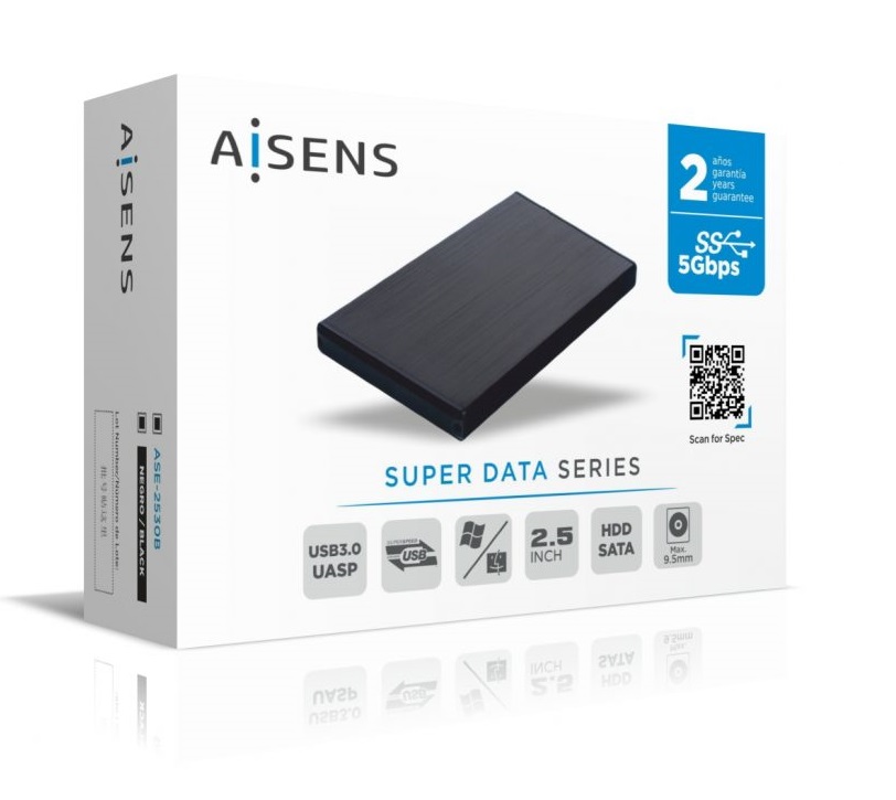 Caixa Externa Aisens ASE-2530B 2.5 HDD/SSD USB3.1 Preta 3