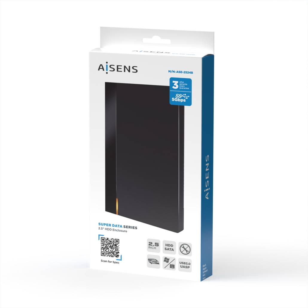 Caixa Externa Aisens ASE-2524B 2.5 HDD/SSD USB3.1 Preta 3