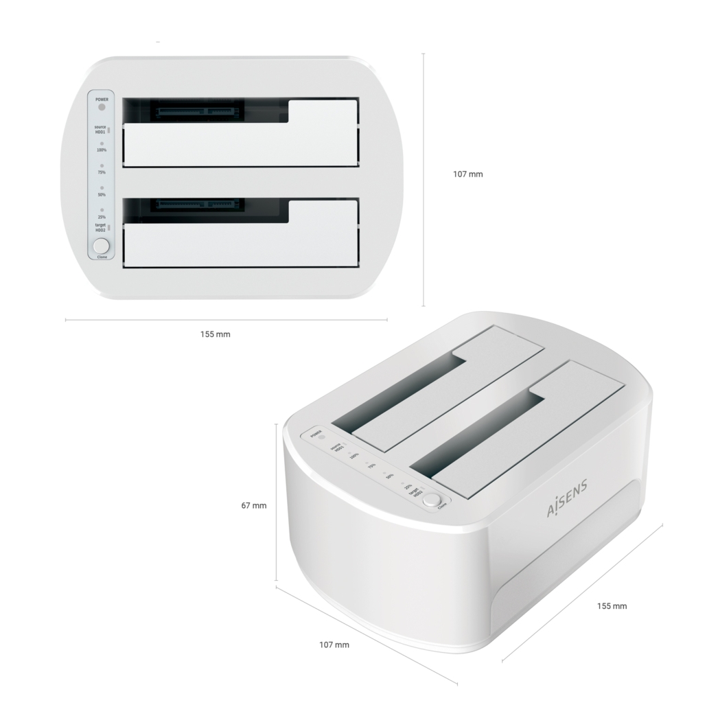 Dock Aisens ASDS-D02W 2xSATA 2,5/3,5 USB 3.1 Branco 4