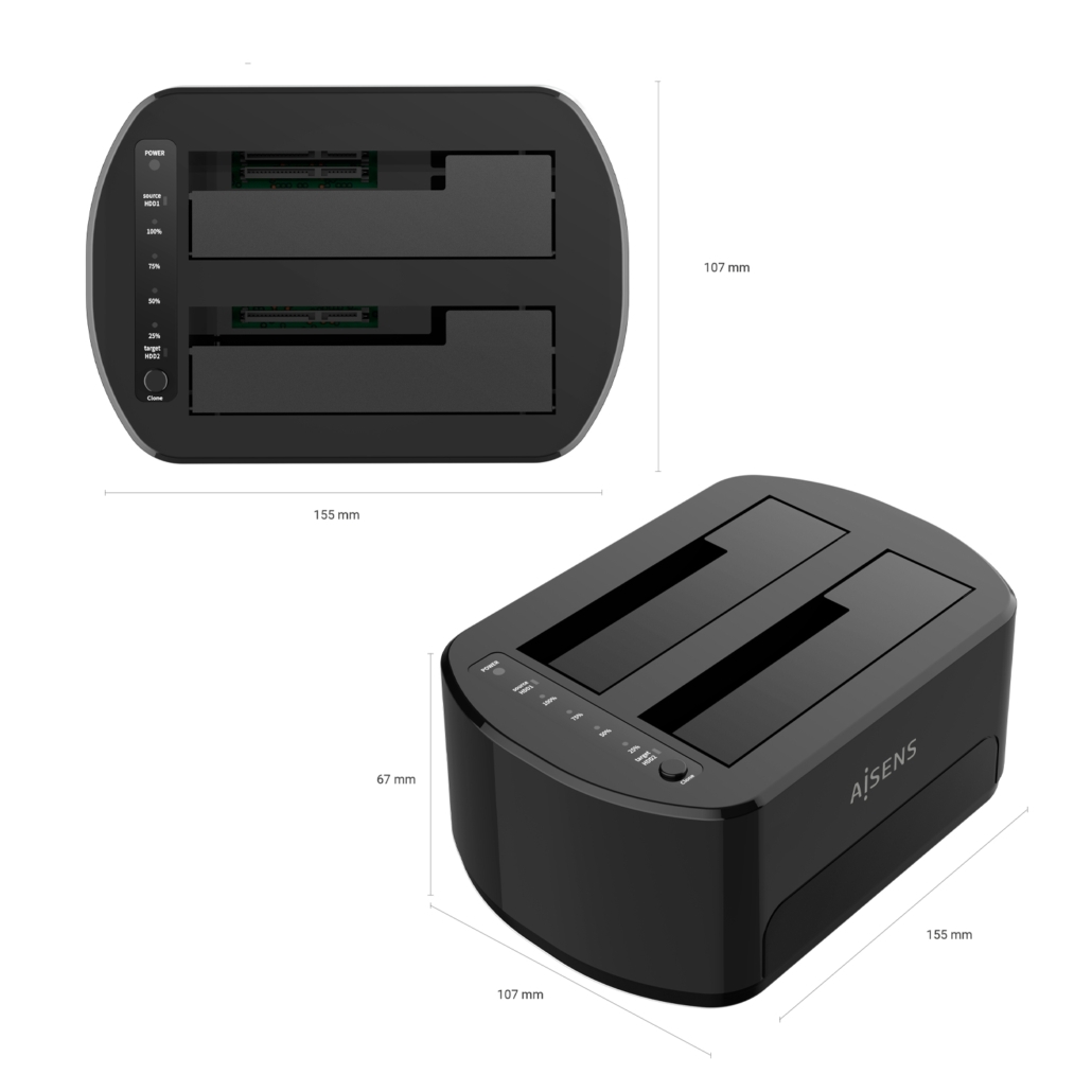 Dock Aisens ASDS-D02W 2xSATA 2,5/3,5 USB 3.1 Preto 4