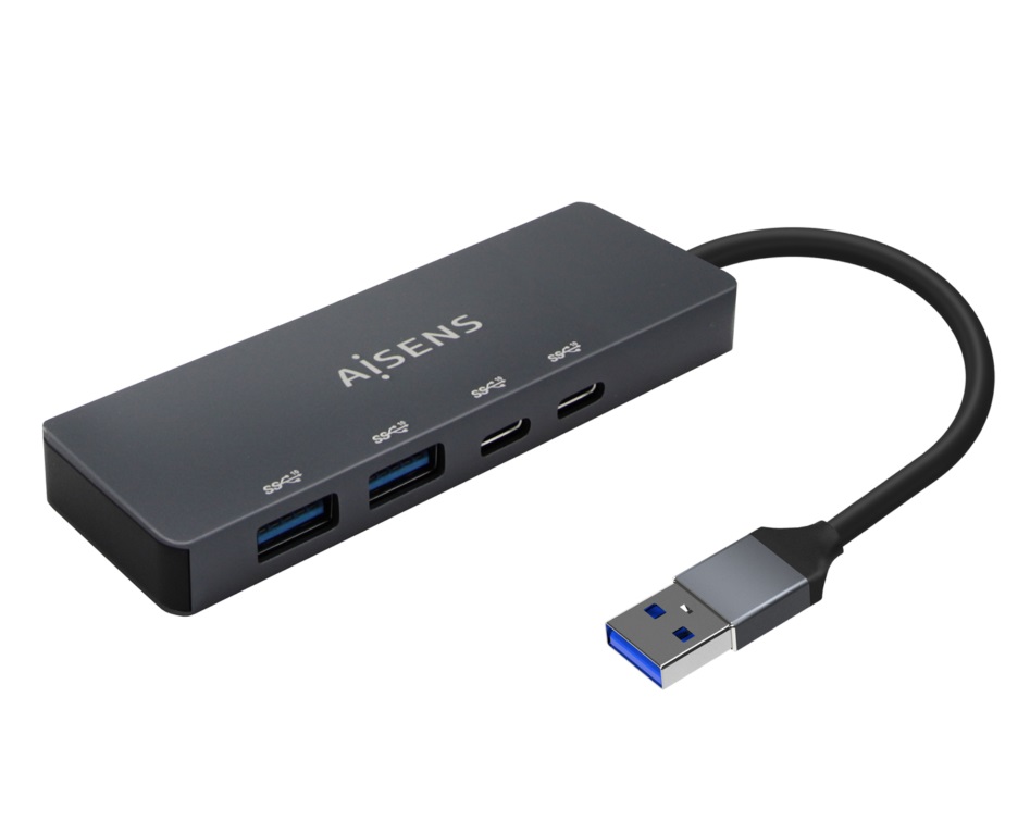 Hub USB 3.2 Aisens de 2 Portas USB-A e 2 Portas USB-C, Cinza 1