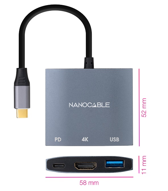 Conversor USB-C para HDMI/USB3.0/USB-C PD, 15 cm 2