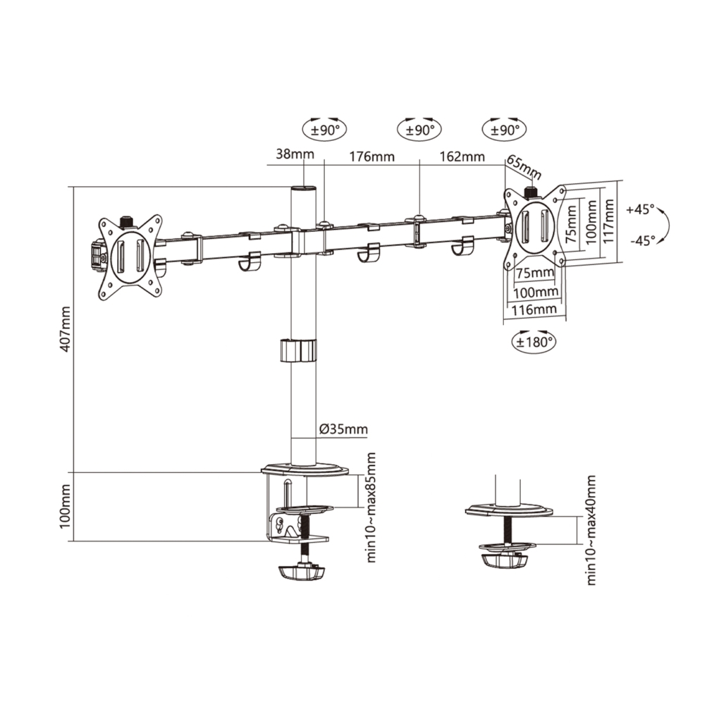 Suporte Aisens para 2 Monitores Eco (17-32) Preto 4