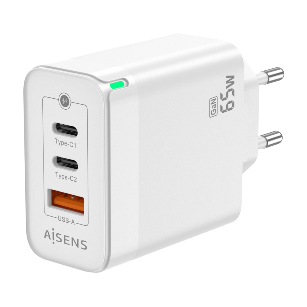 Carregador Aisens 2xUSB-C PD3.0 QC4.0, 1xUSB-A QC3.0 65W Branco 1