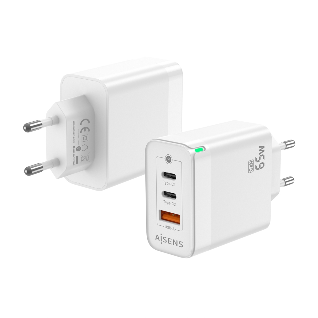 Carregador Aisens 2xUSB-C PD3.0 QC4.0, 1xUSB-A QC3.0 65W Branco 3