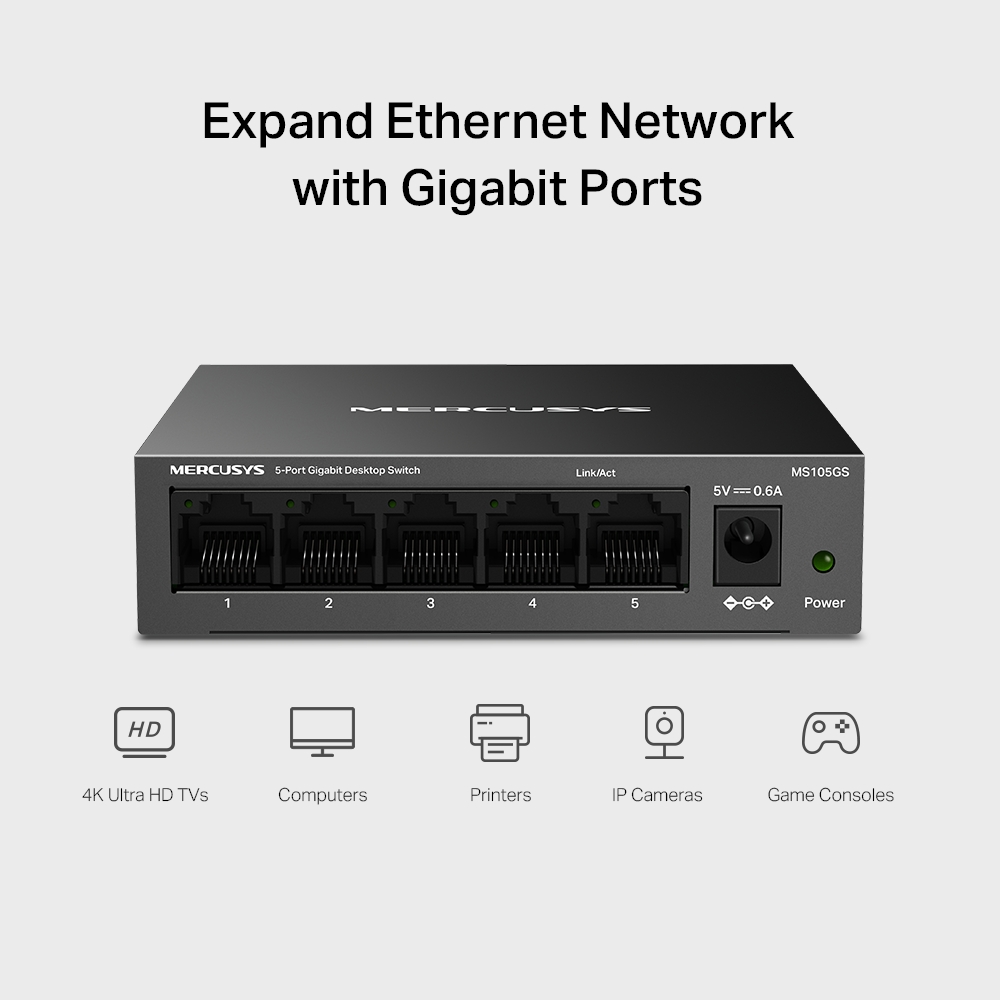 Switch Mercusys MS105GS 5 Portas Gigabit Metal 4