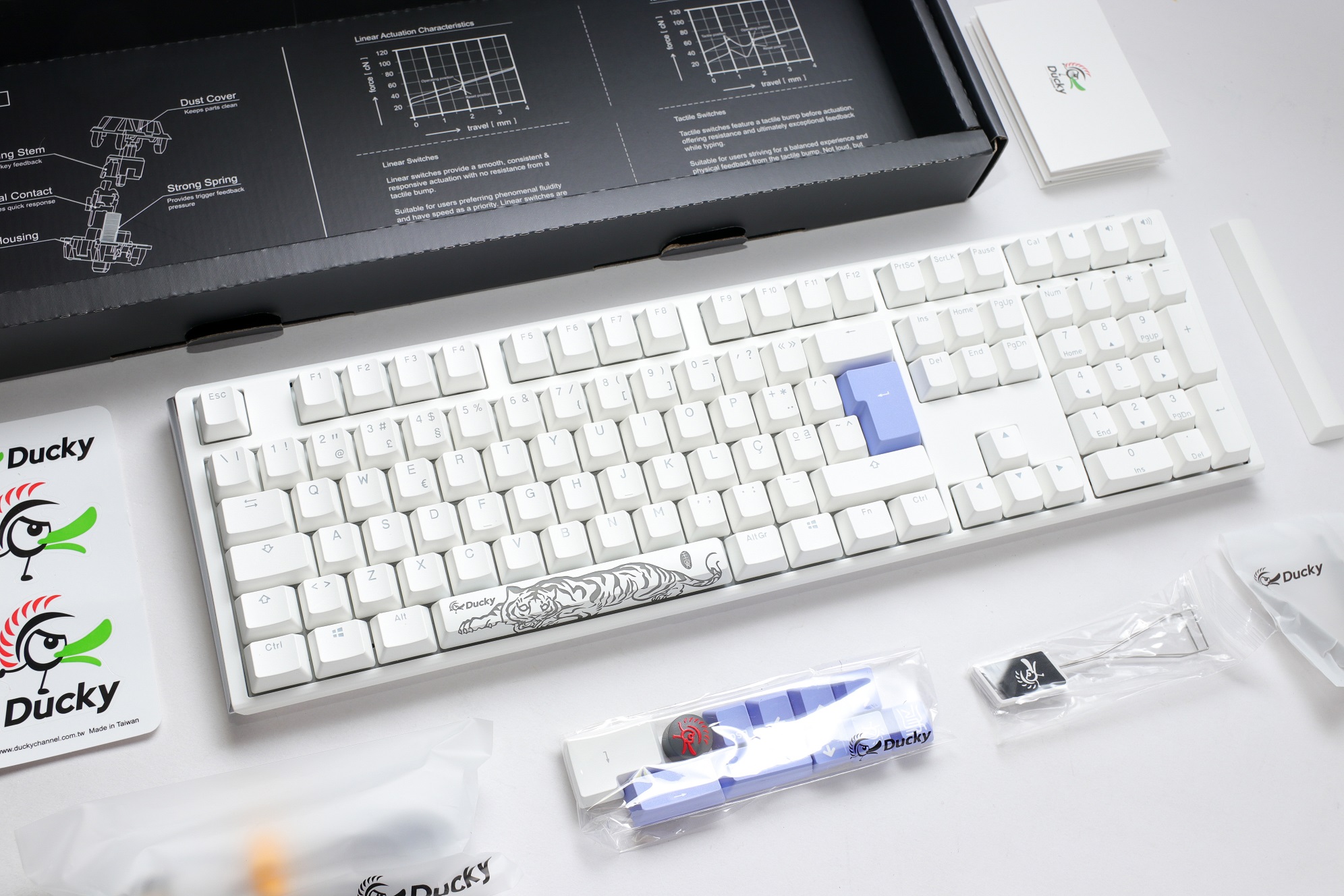 Teclado Ducky ONE 3 Classic Full-Size Pure White, Hot-swappable, MX-Silent Red, RGB, PBT - Mecnico PT 4