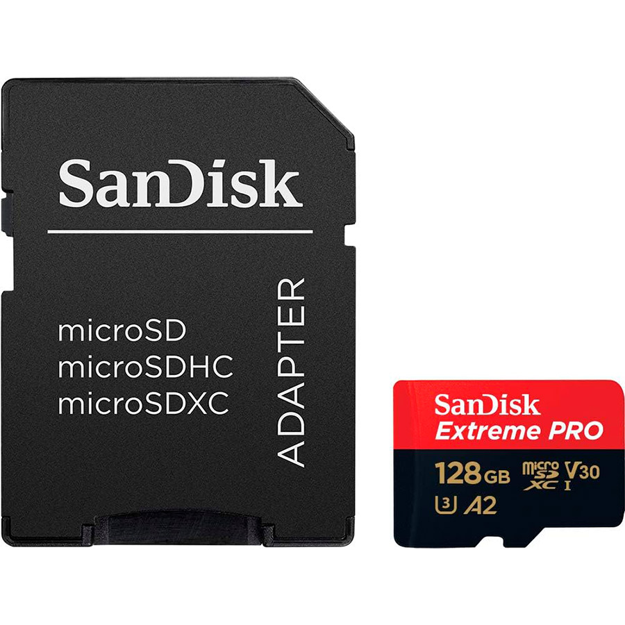 Carto de Memria SanDisk Extreme Pro UHS-I C10 U3 V30 A2 microSDXC 128GB + Adaptador SD 2