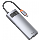 Adaptador Baseus Metal Gleam Series USB-C 6-em-1 (HDMI + USB-A 3.2 + USB-C 100W + RJ45) Cinza image
