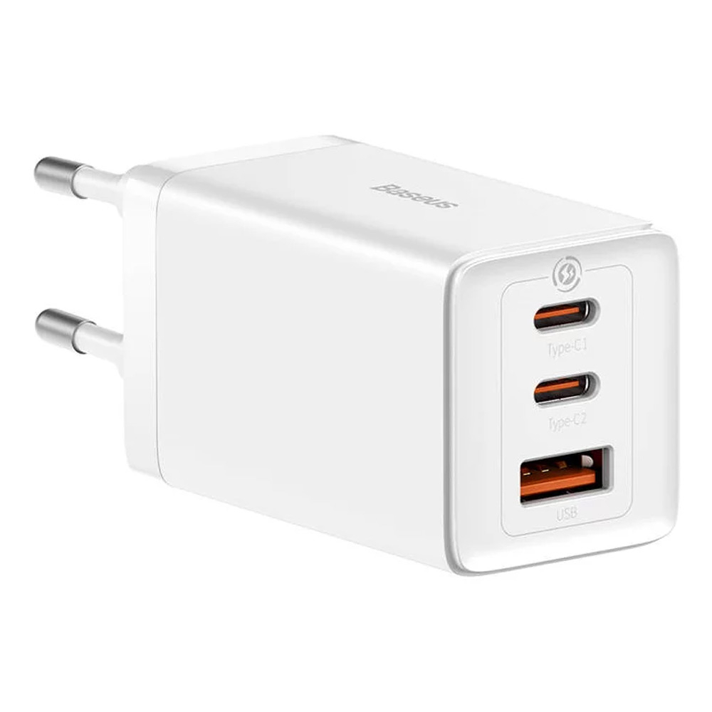 Carregador Baseus GaN5 Pro Dual USB-C + USB-A 65W Fast Charger Branco + Cabo USB-C 100W 1m 1