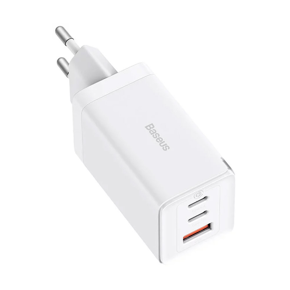 Carregador Baseus GaN5 Pro Dual USB-C + USB-A 65W Fast Charger Branco + Cabo USB-C 100W 1m 2