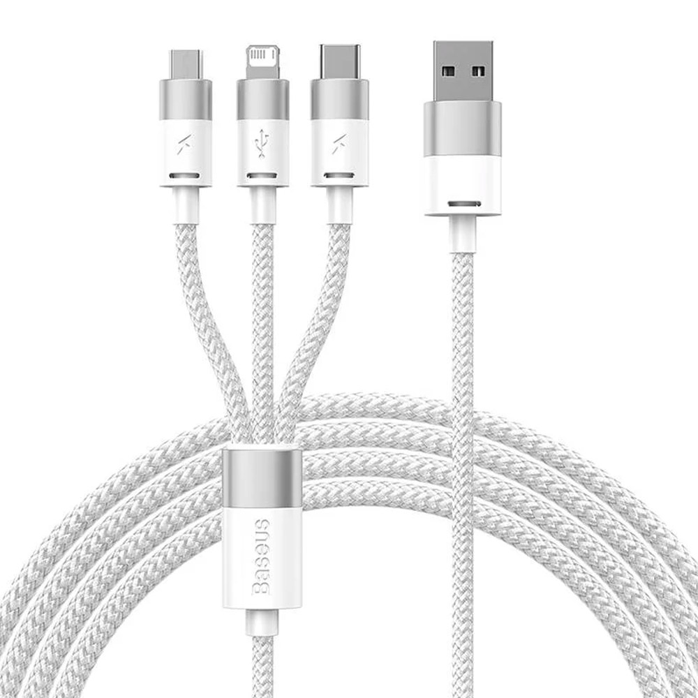 Cabo Baseus StarSpeed USB-A p/ USB-C | MicroUSB | Lightning 1.2m Branco 1