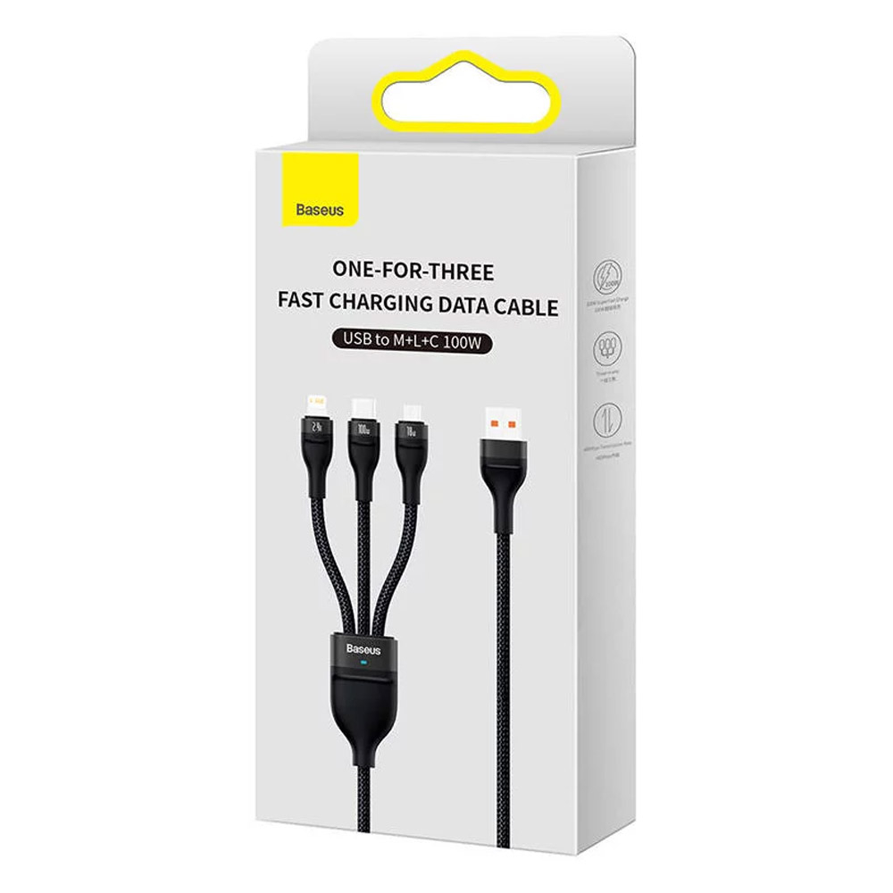 Adaptador Baseus Flash Series USB-A 3-em-1 (Lightning + USB-C + MicroUSB) PD 100W 1.2m Preto 4