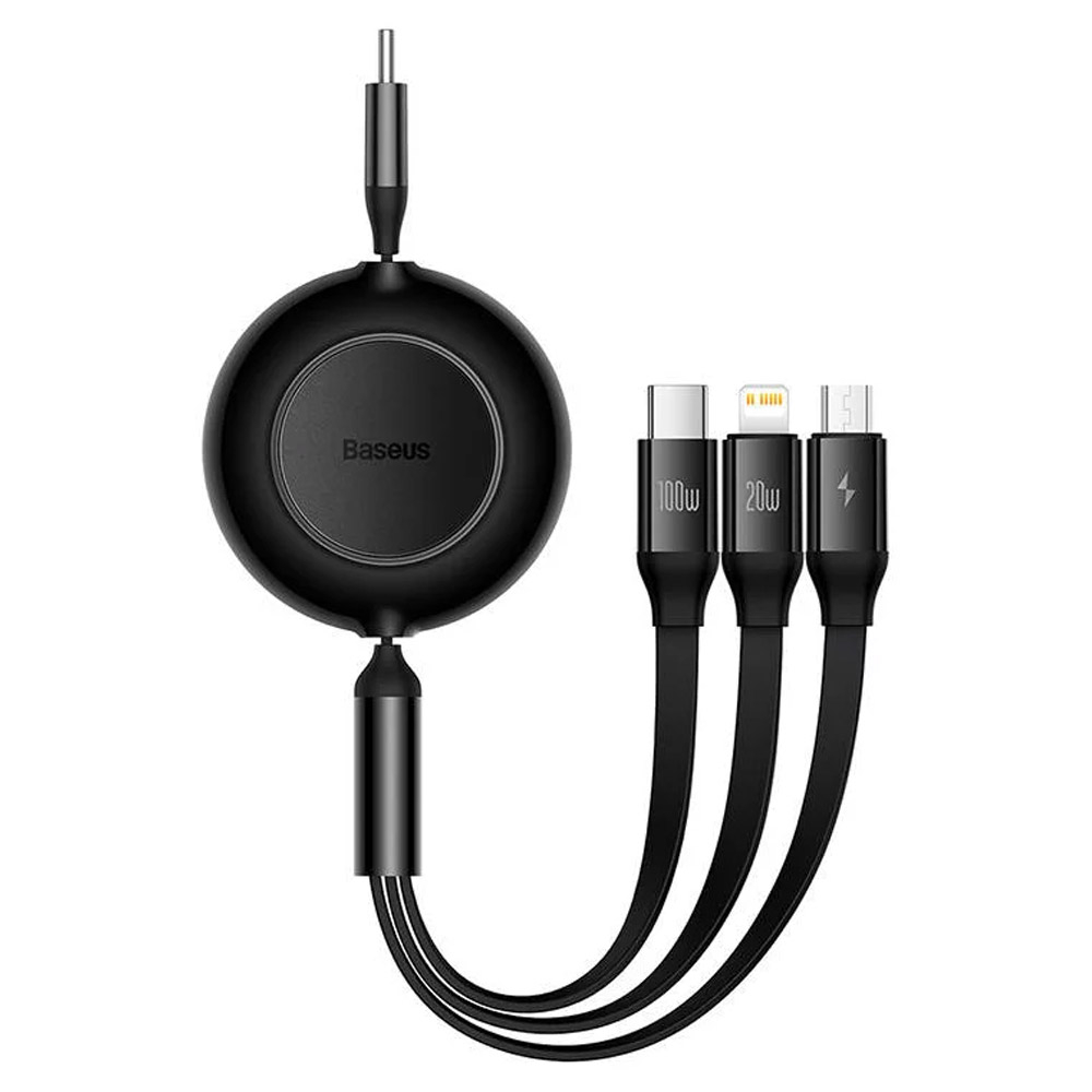 Adaptador Baseus Bright Mirror 4 Retrtil USB-C 3-em-1 (Lightning + USB-C + MicroUSB) 1.1m Preto 1