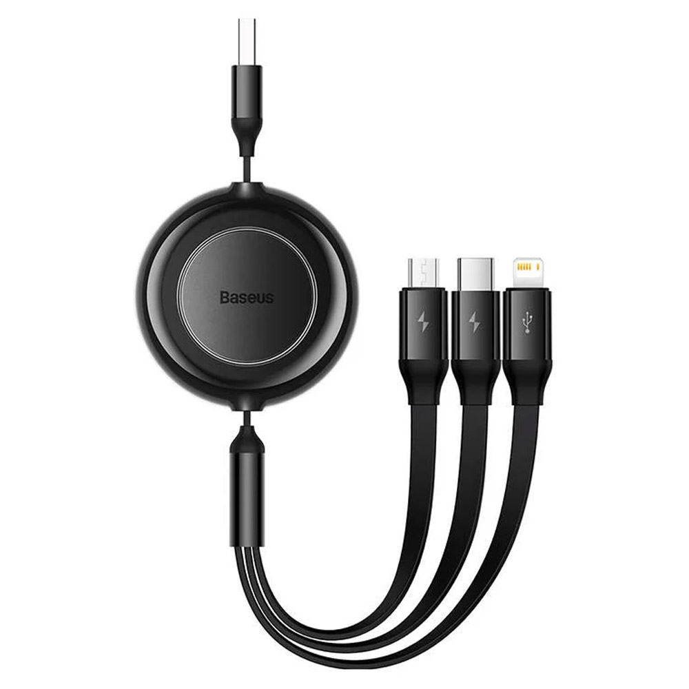 Adaptador Baseus Bright Mirror 2 Retrtil USB-A 3-em-1 (Lightning + USB-C + MicroUSB) 1.1m Preto 1