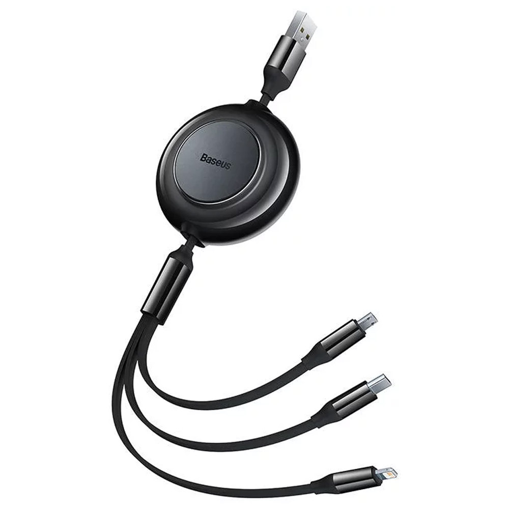 Adaptador Baseus Bright Mirror 2 Retrtil USB-A 3-em-1 (Lightning + USB-C + MicroUSB) 1.1m Preto 3