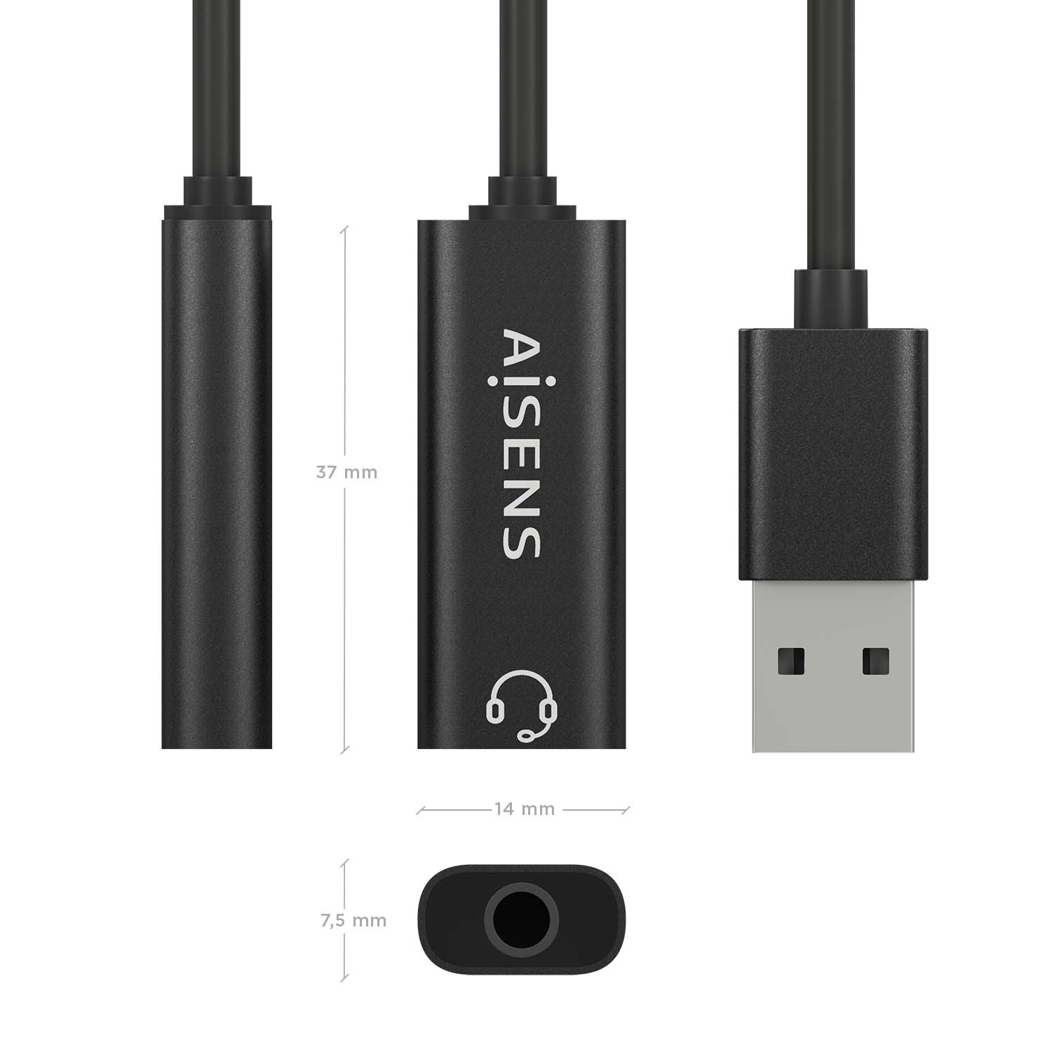 Placa de Som Aisens USB - Audio 48KHz Preto 3