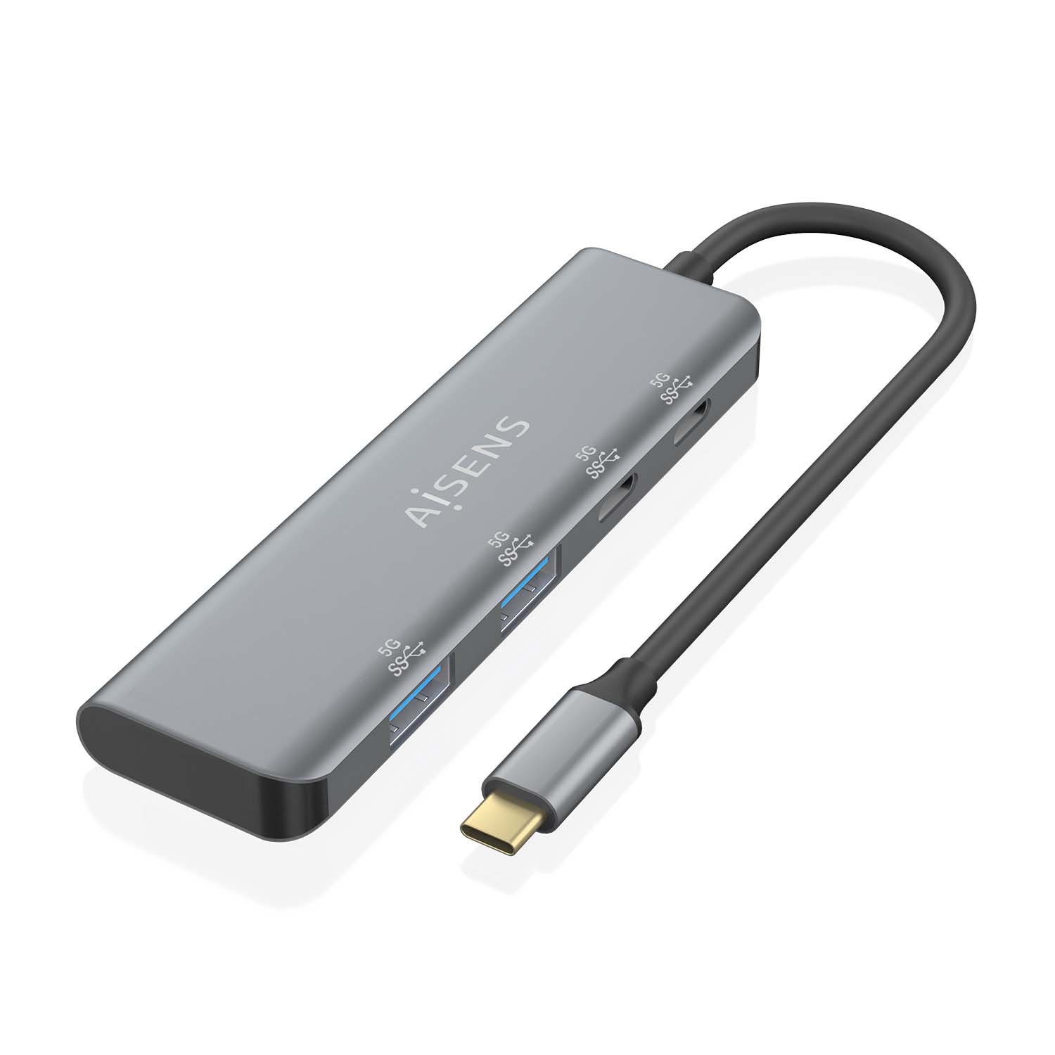 Hub USB-C 3.2 Aisens de 2 Portas USB-A e 2 Portas USB-C, Cinza 1