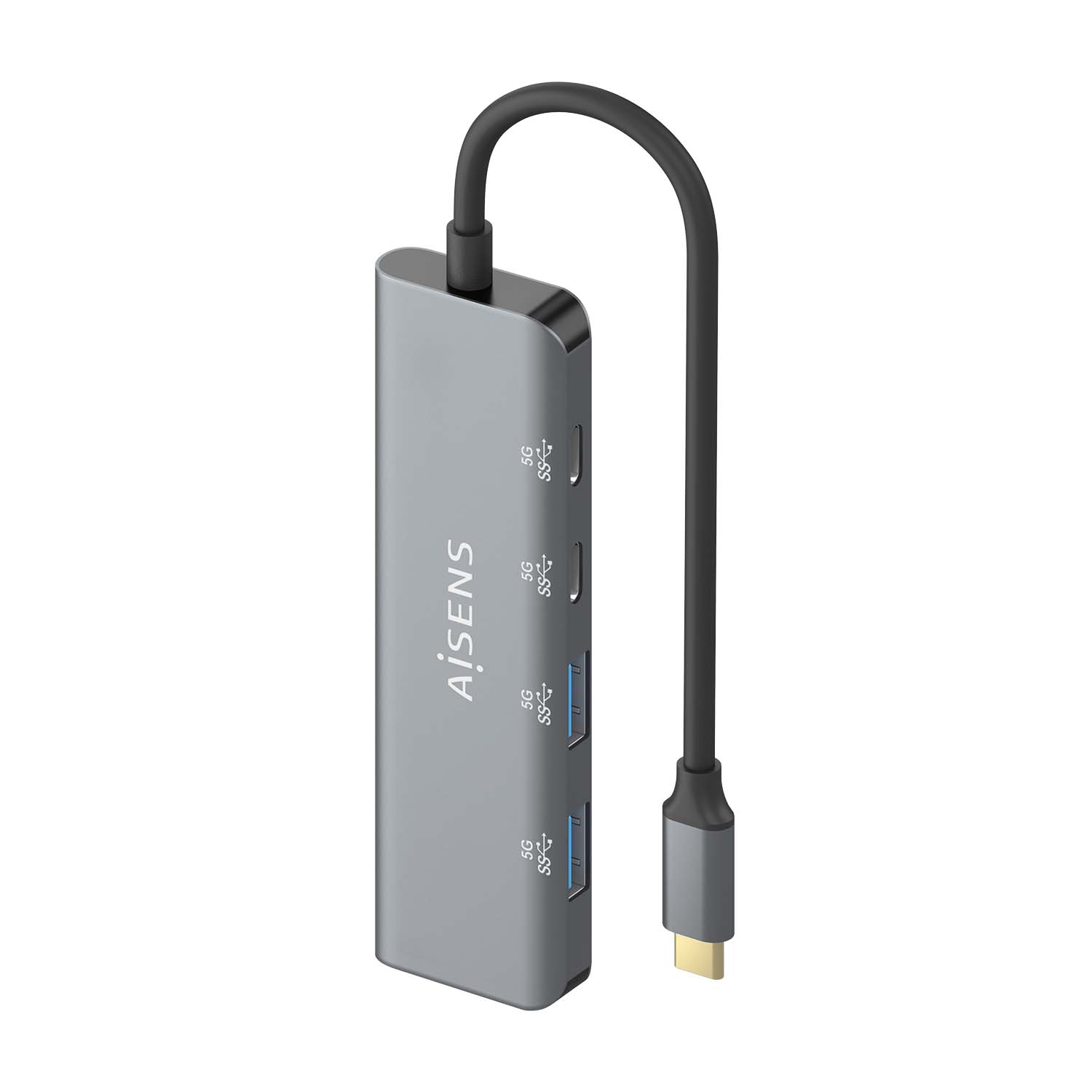 Hub USB-C 3.2 Aisens de 2 Portas USB-A e 2 Portas USB-C, Cinza 2