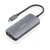 Dock Aisens USB-C 6 em 1, USB-C para 1xHDMI, 1xRJ45, 3xUSB-A, 1xUSB-C PD Cinza image