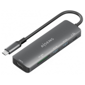 Dock Aisens USB-C 6 em 1, USB-C para 1xHDMI, 2xUSB-A, 1xUSB-C PD 100W Cinza image