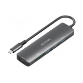 Dock Aisens USB-C 6 em 1, USB-C para 1xHDMI, 3xUSB-A, 1xSD, 1xMicroSD Cinza image