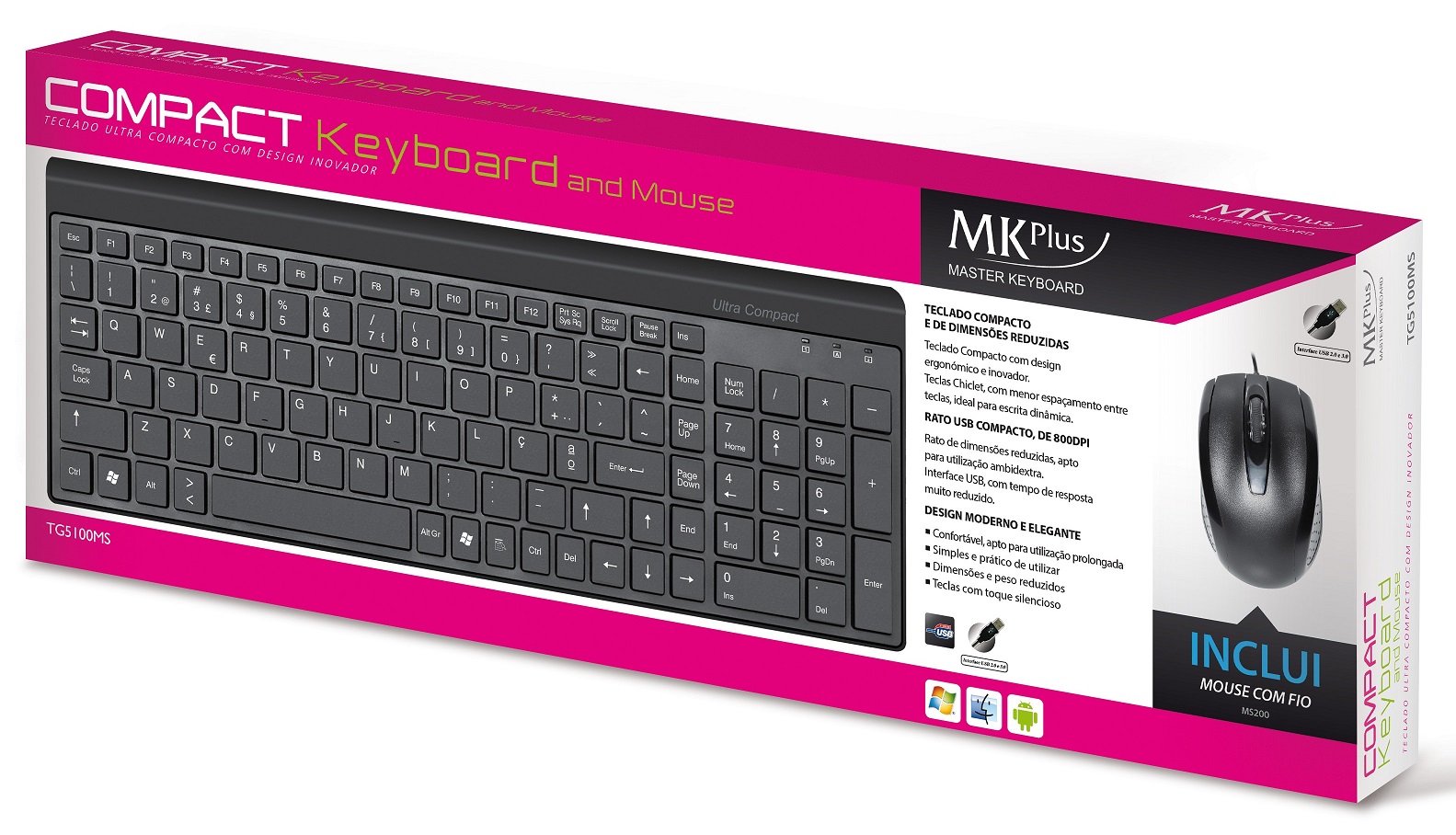 MKPLUS Teclado + Rato Compact Chiclet Style Preto 1