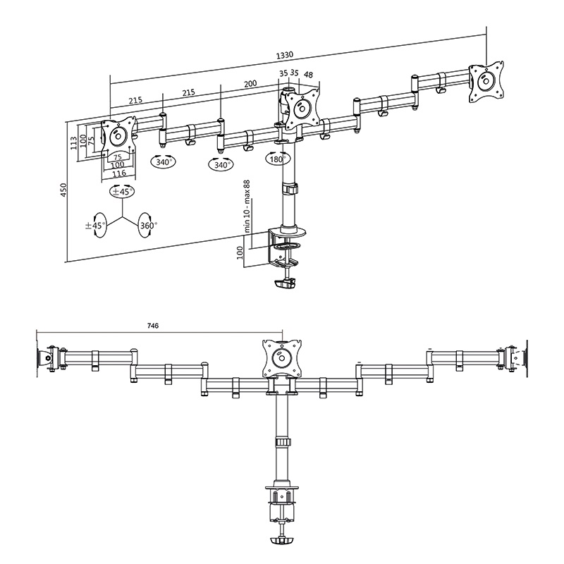 Suporte Monitor Triplo LogiLink Desk Mount 4