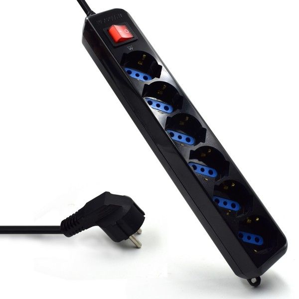 Rgua Ewent EW3924 Power Strip 6 Tomadas Schuko 16A com Switch on/off Preta 1