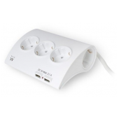 Régua Ewent EW3935 Power Strip 5 Tomadas Schuko 16A + 2 Portas USB Branca image