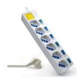 Régua Ewent EW3932 Power Strip 6 Tomadas Schuko 16A com Switch on/off 1.5m Branca image
