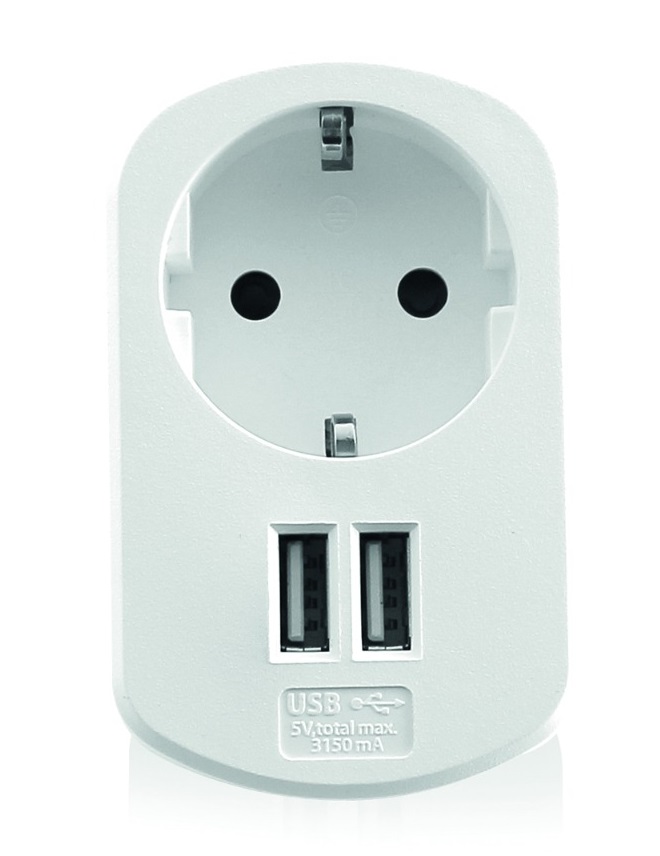 Carregador Ewent EW1211 USB AC 2 Portas 15.5W 3.1A Shuko Branco 1