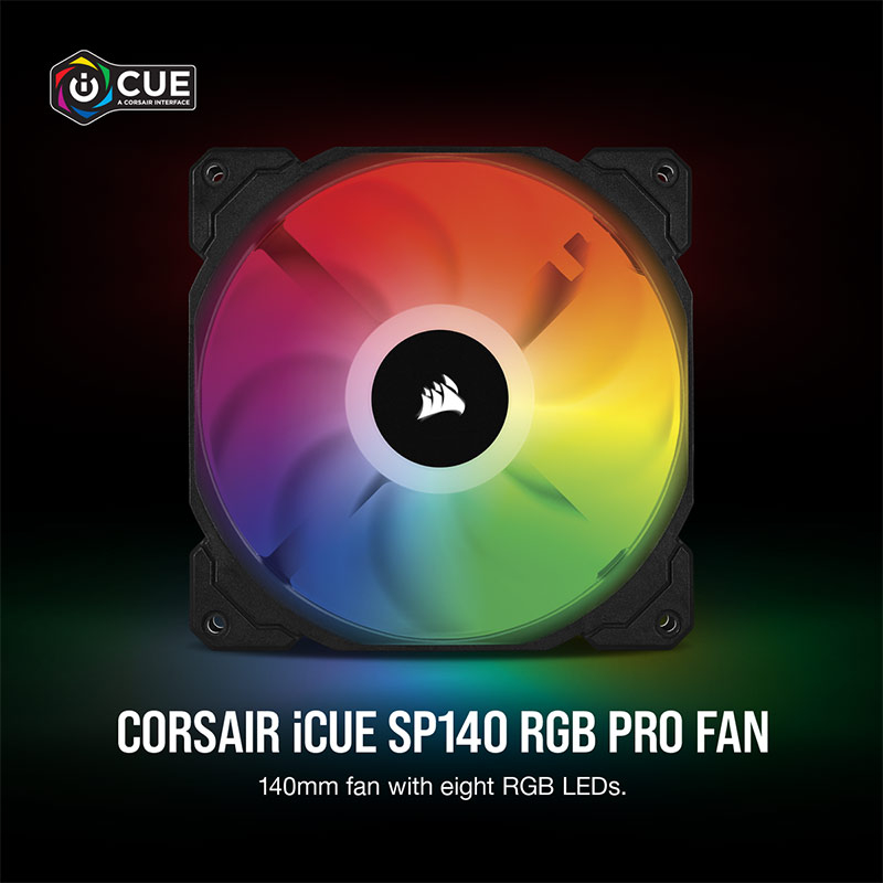 Ventoinha 140mm Corsair 1150RPM iCUE SP140 RGB Pro Performance 4 Pinos PWM 2