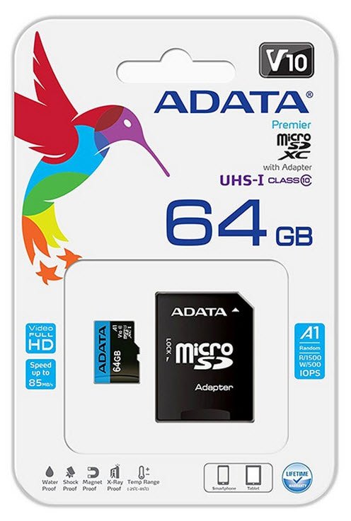 Carto de Memria Adata Premier 64GB microSDXC/SDHC UHS-I Classe 10 c/adap 3