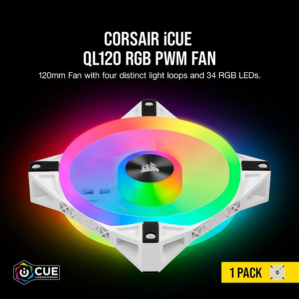 Ventoinha 120mm Corsair 1500RPM iCUE QL120 Branca RGB PWM 4